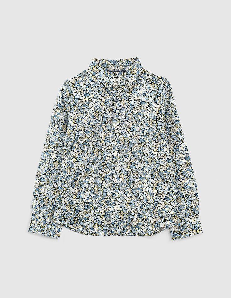 Chemise blanc cassé tissu Liberty fleurs bleues garçon -2