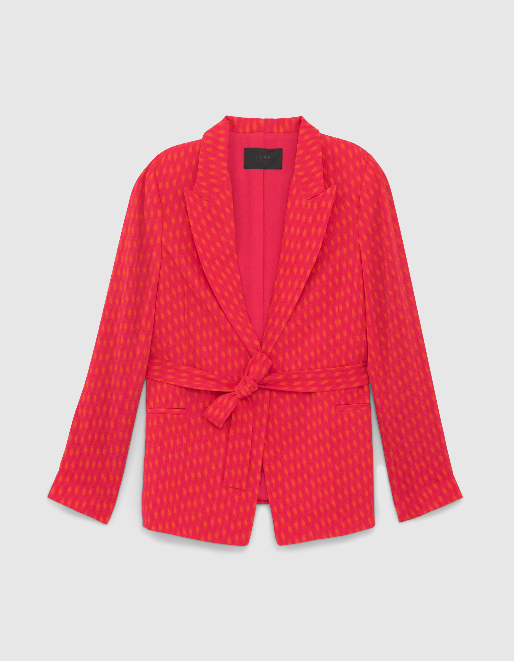 Women s fuchsia print belted suit jacket