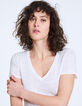 Women’s white skull embroidery linen T-shirt-4