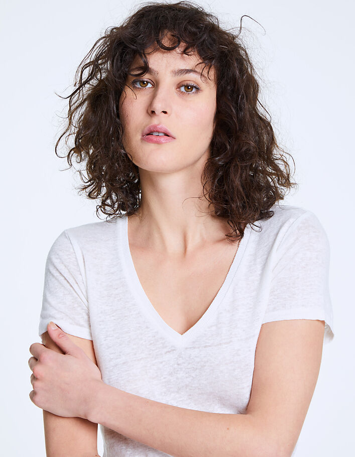 Camiseta lino blanco bordado calavera mujer - IKKS
