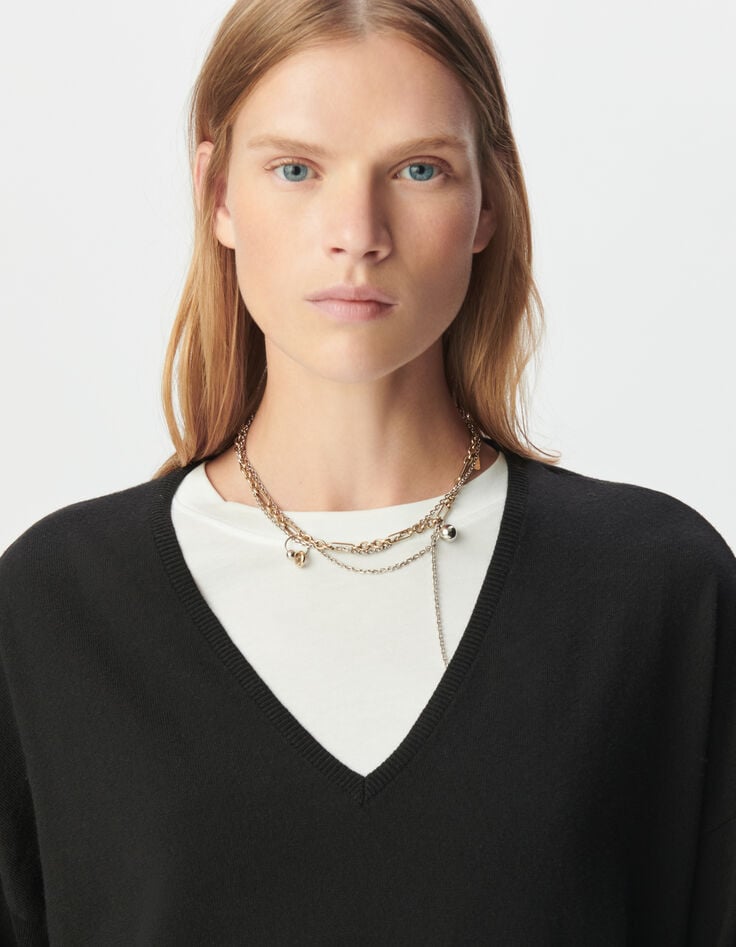 Pull encolure V noir tricot fin oversize Femme-4 Pull encolure V noir tricot fin oversize Femme-4