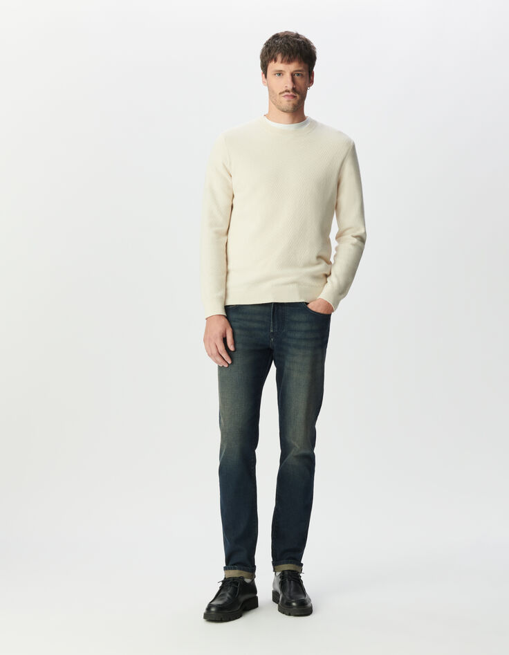 Pull écru tricot relief col rond Homme-2