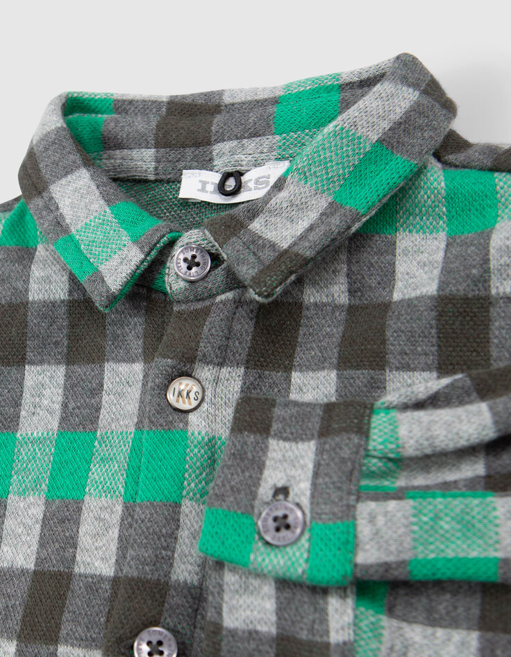 Camisa gris de bebé niño con estampado de cuadros verdes-6