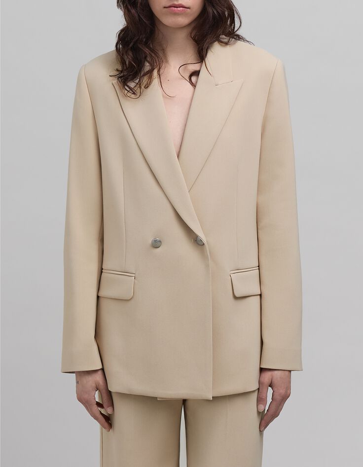 Women's beige recycled polyester suit jacket-3 Women's beige recycled polyester suit jacket-3