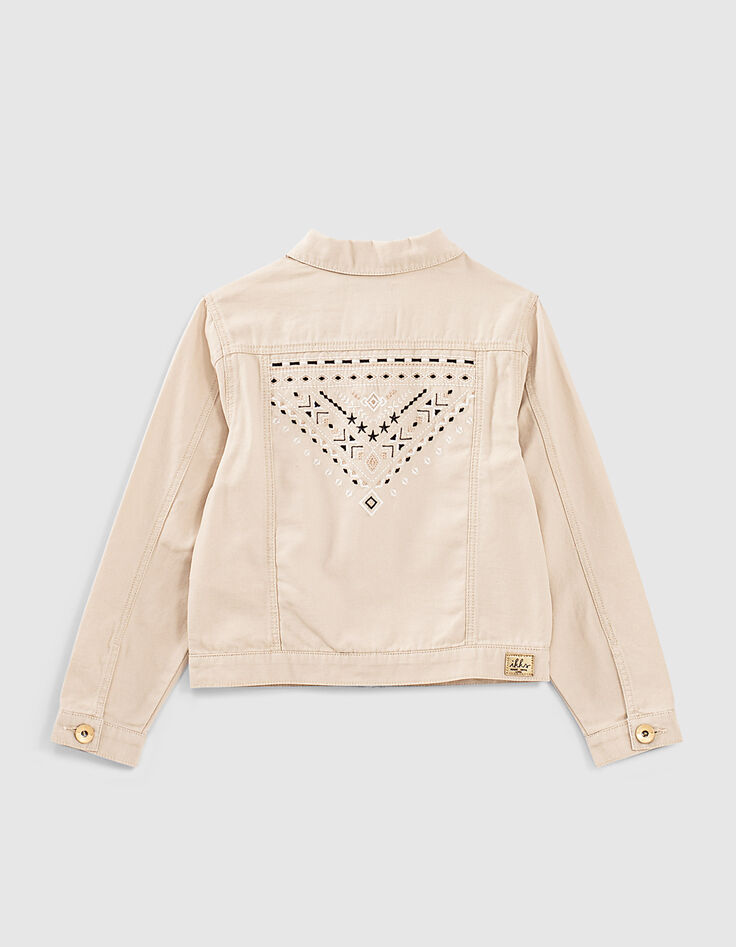 Veste en jean sable brodé fille-4 Veste en jean sable brodé fille-4