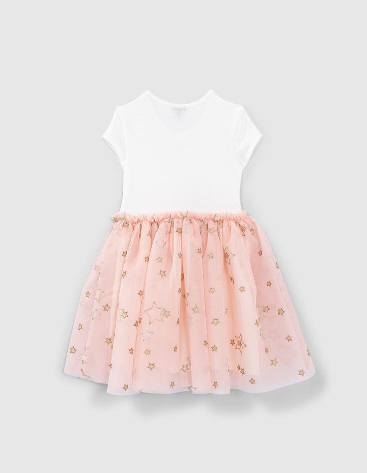 Girls’ two-tone mixed fabric dress with embroidered tulle-3