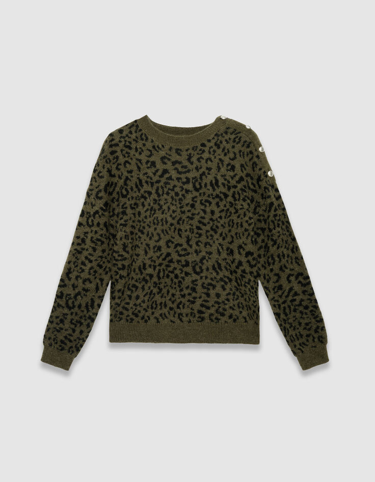 Khaki Damen-Winterpulli Jacquard-Strick Leomuster-5
