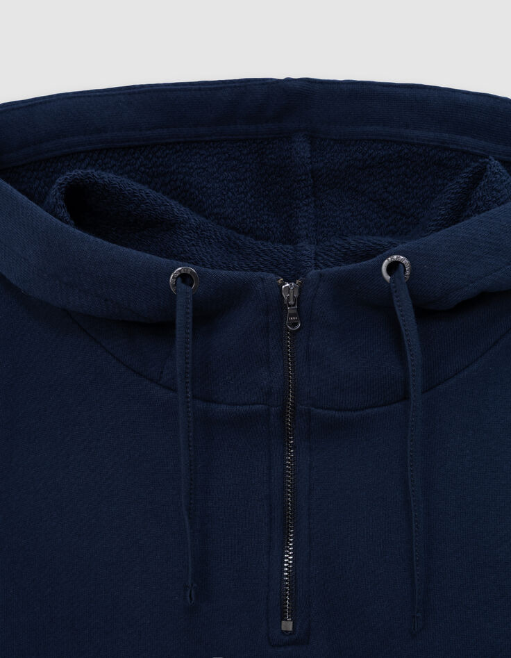 Inktblauwe sweater met kap en ritskraag Heren-6