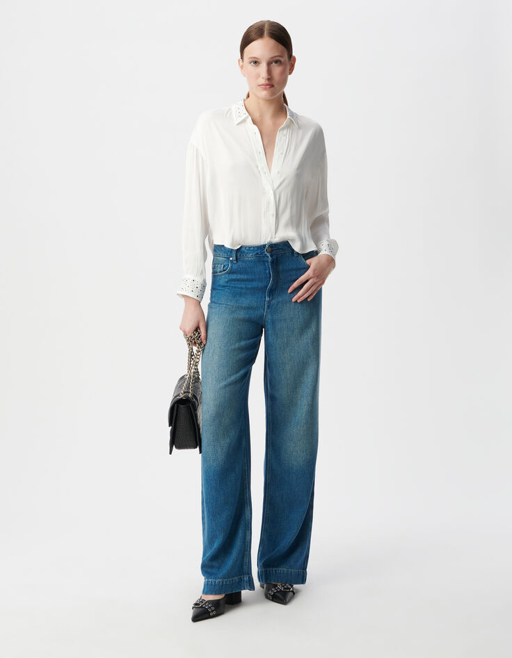 Chemise blanc cassé recyclée décor clous et strass Femme-1