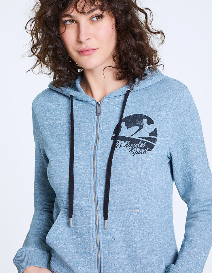 Sweat à capuche bleu visuel Los Angeles femme-4