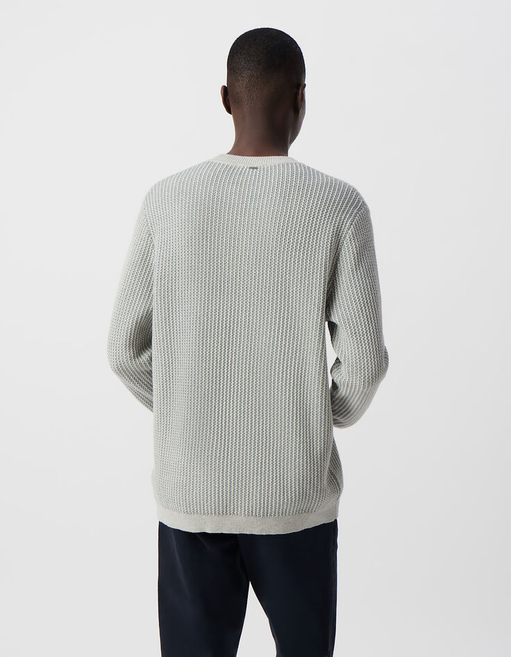 Pull bleu gris tricot jacquard fantaisie Homme-3