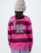 Polo rose coton bio rayures bordeaux col blanc fille-2