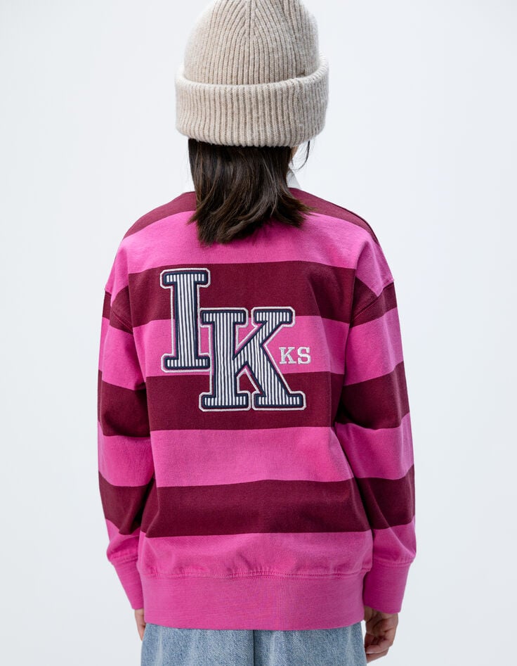 Polo rose coton bio rayures bordeaux col blanc fille-2 Polo rose coton bio rayures bordeaux col blanc fille-2