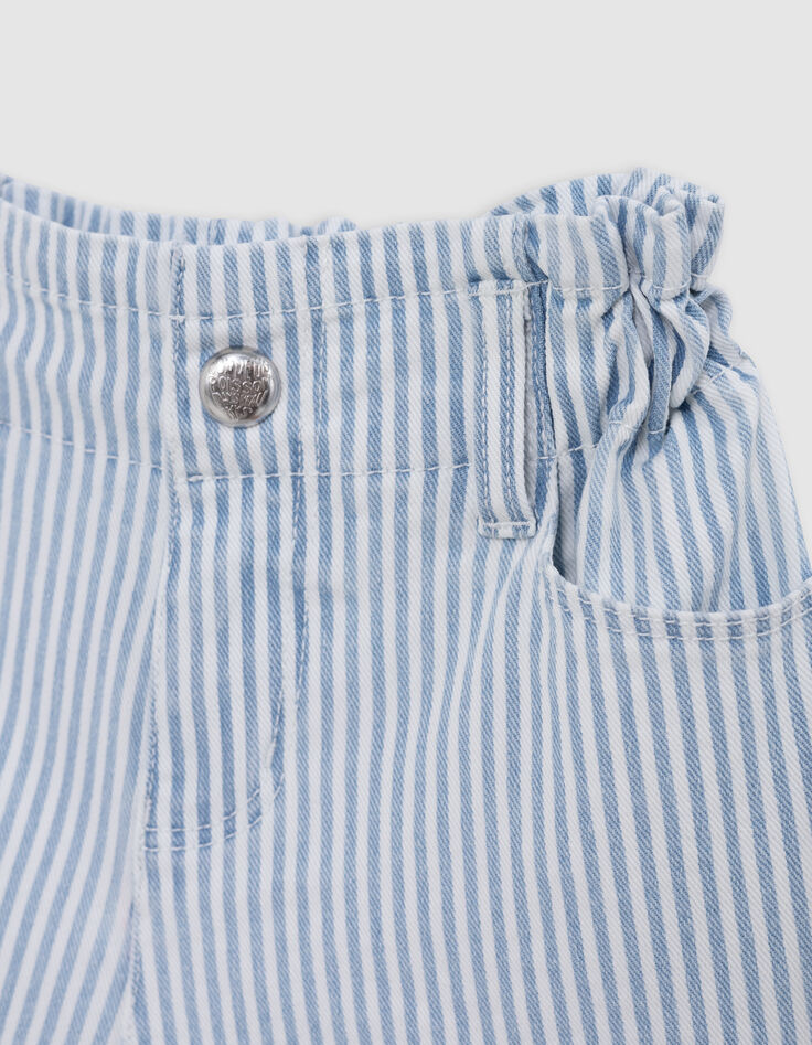 Short en jean blanc rayures bleues fille-5
