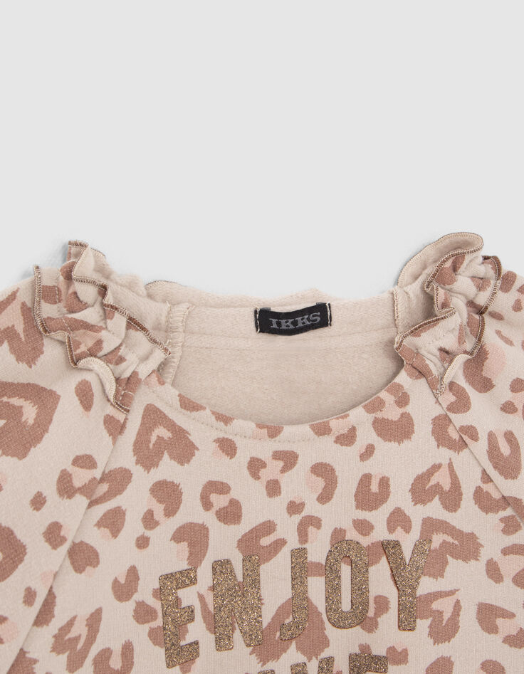 Girls’ ecru sweatshirt with gold leopard slogan print-2