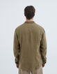 Khaki SLIM-Herrenhemd aus 100% Leinen-3