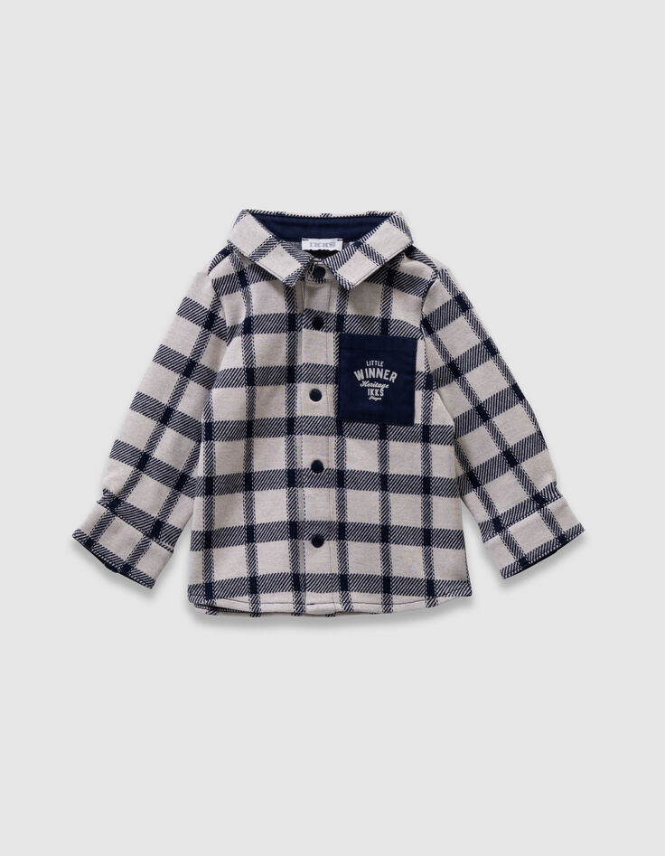 Baby boys’ ecru shirt with navy checks-1