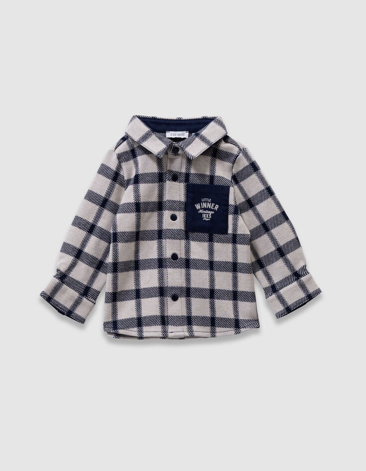 Baby boys’ ecru shirt with navy checks-1 Baby boys’ ecru shirt with navy checks-1