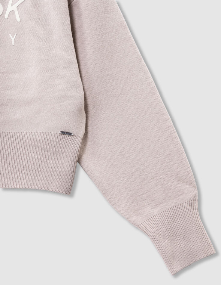 Girls’ beige knit hoodie with slogans-7