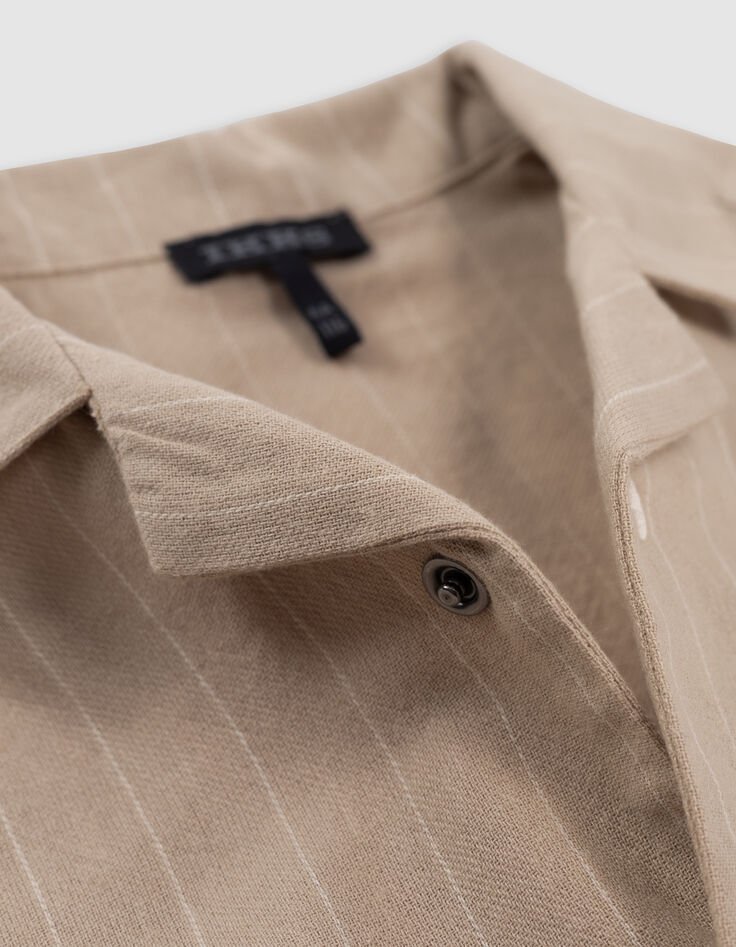 Chemise beige coton bio motifs rayures garçon-8