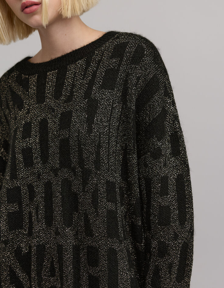 Jersey de mujer en jacquard negro con estampado caqui-4
