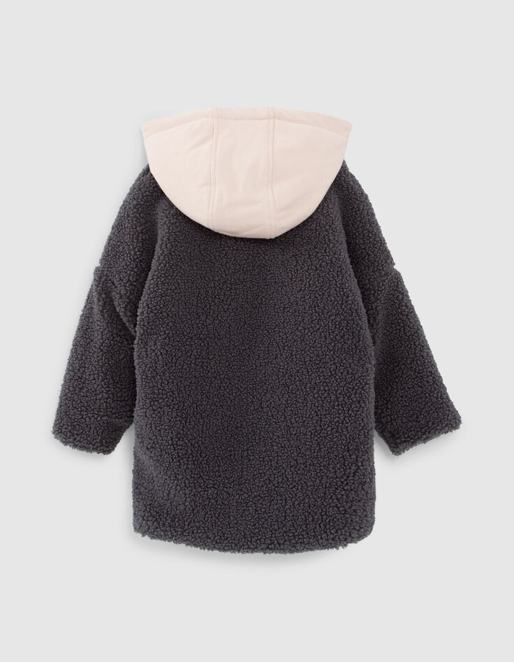 Manteau gris en Sherpa capuche bi-matière fille-3