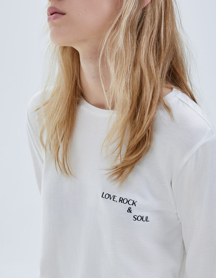Women’s white T-shirt with embroidered slogan-4 Women’s white T-shirt with embroidered slogan-4