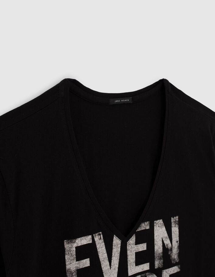 Women’s black T-shirt with faded letter slogan - IKKS