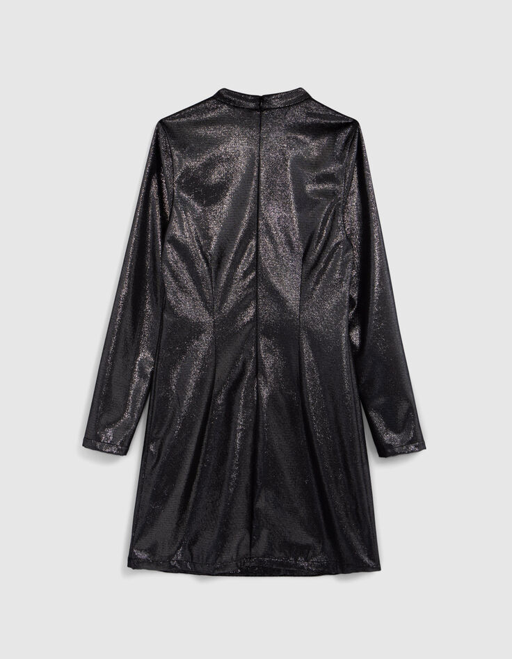 Black sequined velvet dress with high collar for girls-5