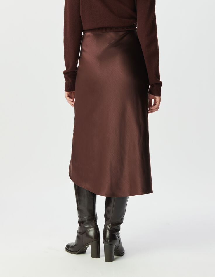 Jupe midi marron satiné Femme-4 Jupe midi marron satiné Femme-4