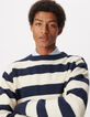 Pull col rond marine tricot motif rayures &eacute;crues Homme-5