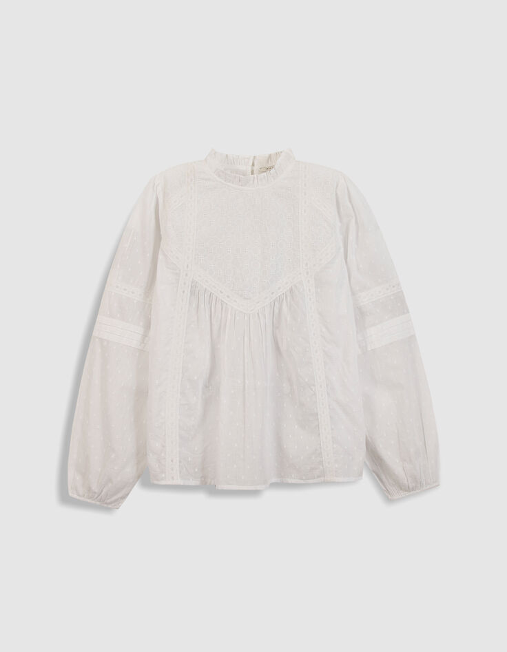 Women's white jacquard and lace blouse-1