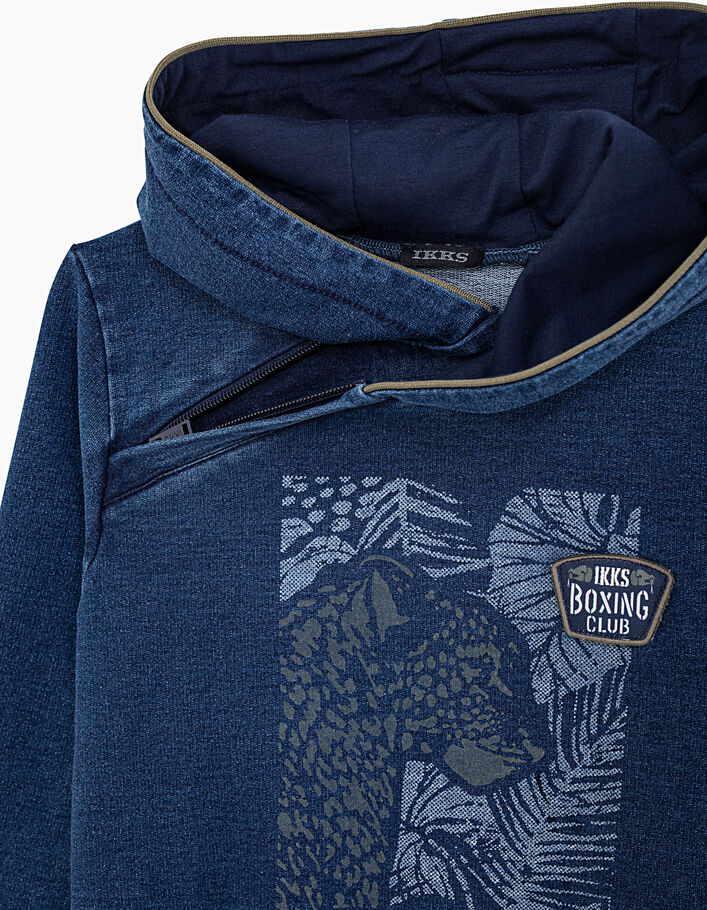Boys’ indigo sweatshirt with leopard print and badge
