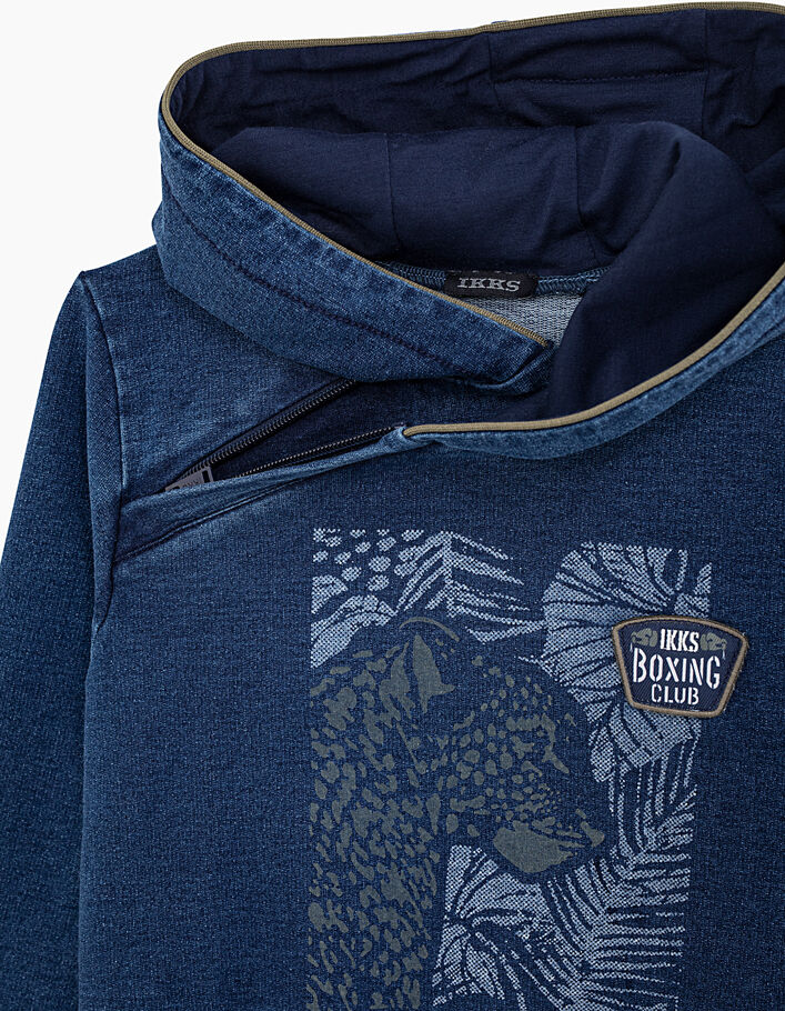 Boys’ indigo sweatshirt with leopard print and badge - IKKS