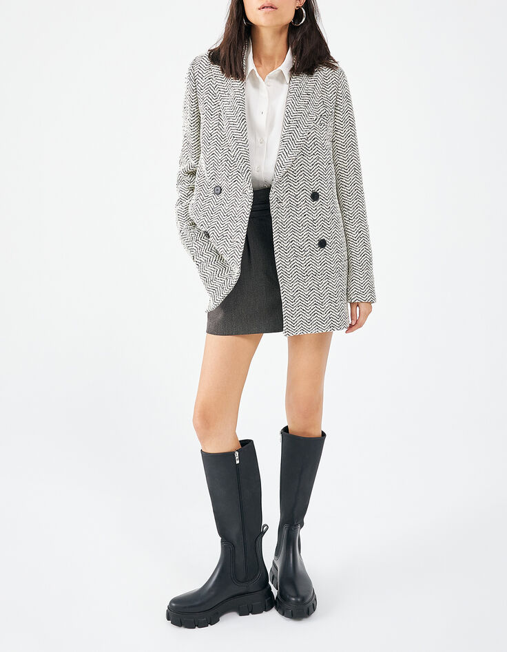 Manteau imprimé chevron en coton double boutonnage femme-5