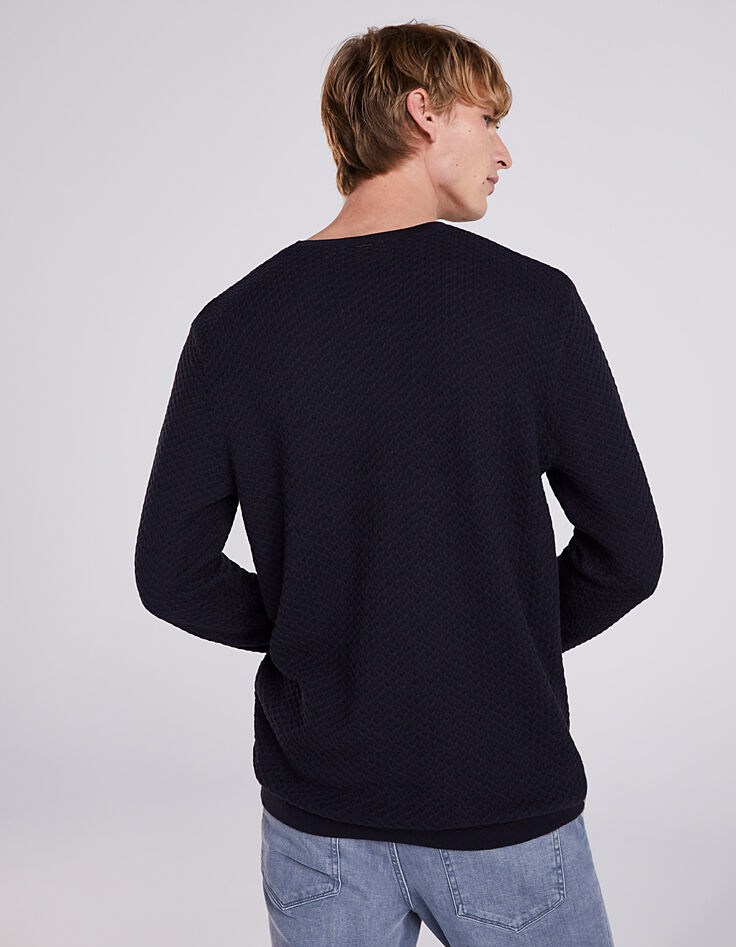 Dunkelblauer Herrenpullover aus Reliefstrick-3