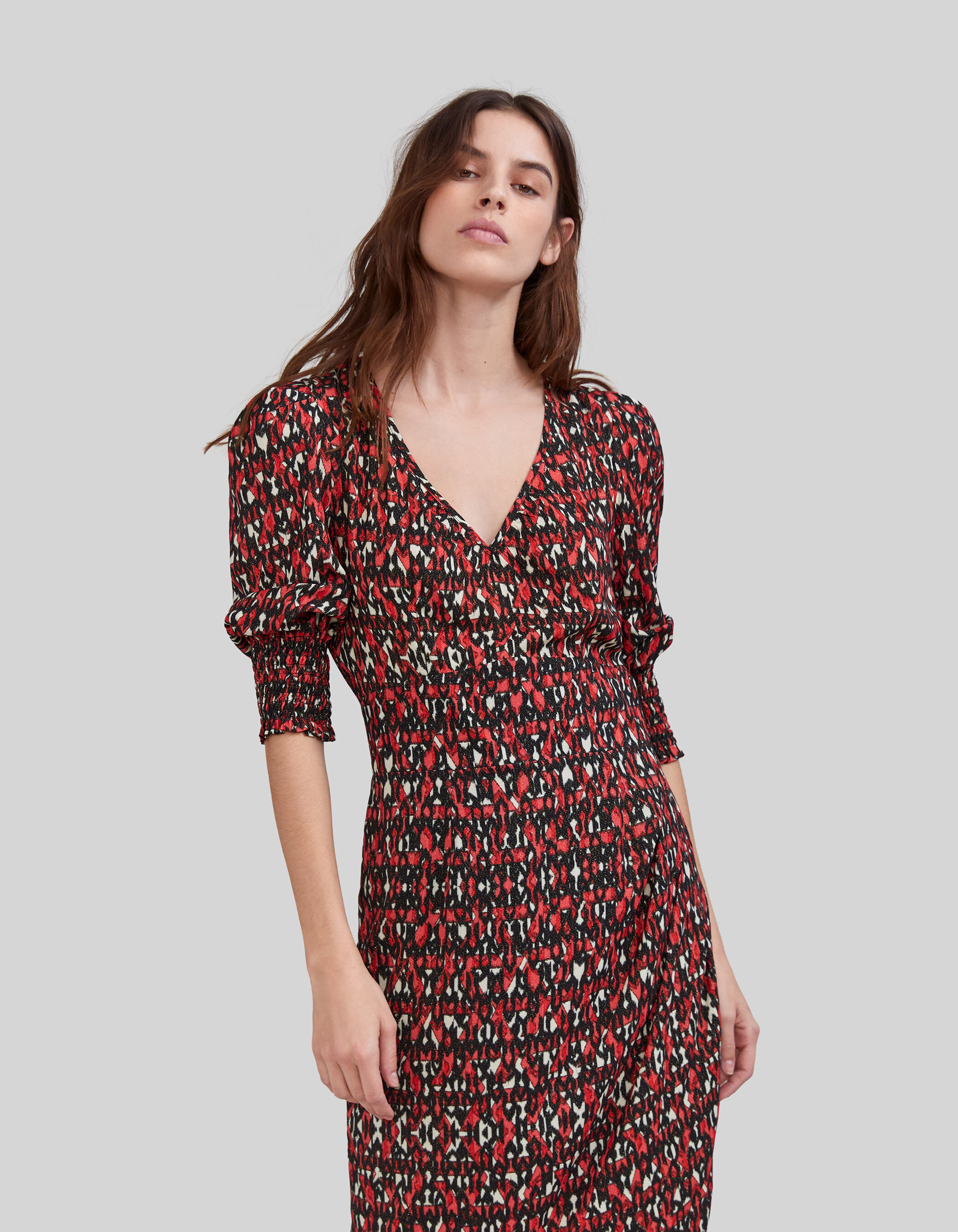 Robe midi noire imprime ikat Femme IKKS