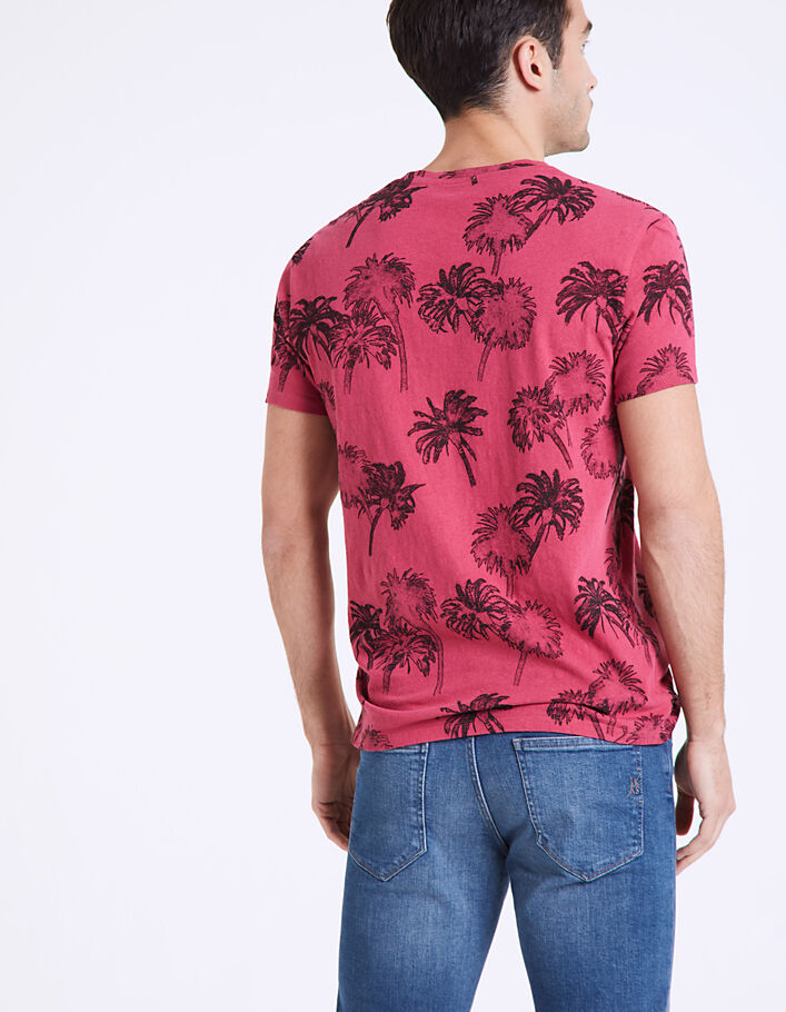 Himbeerfarbenes Herren-T-Shirt mit Palmenprint  - IKKS