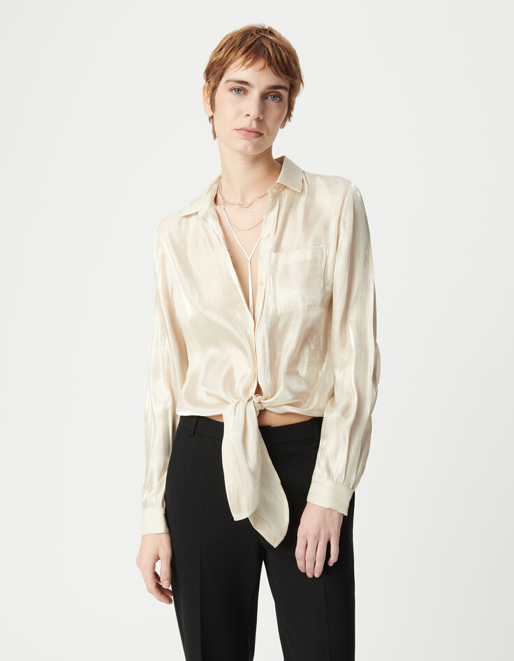 Dameshemd met beige goudlamé stropdas-2