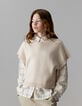 Girls’ beige knit sleeveless sweater-10 Girls’ beige knit sleeveless sweater-10