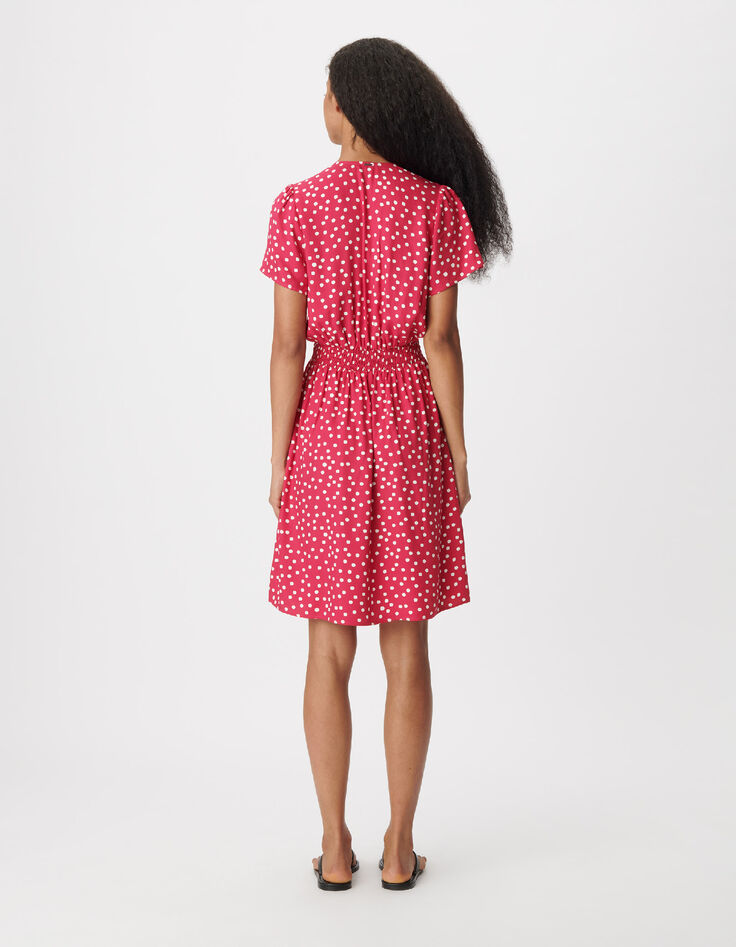 Robe encolure V rose imprim&eacute; pois Femme-3