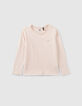 Poederroze T-shirt Essentials met IKKS geborduurd meisjes-1