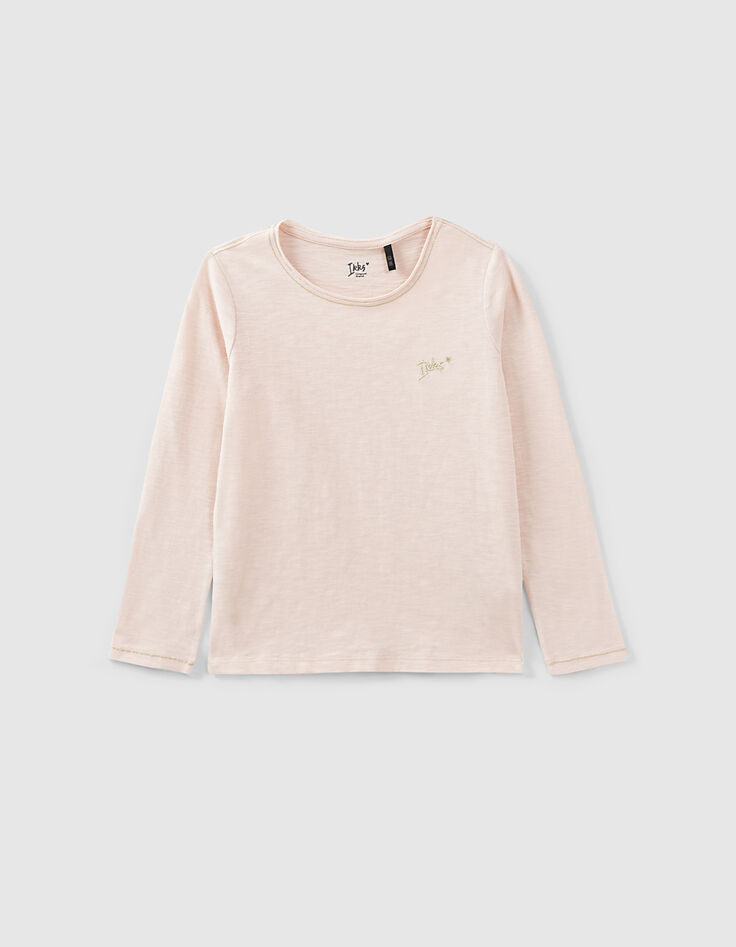 Puderrosa Mädchenshirt Essentiels mit IKKS-Stickerei-1 Puderrosa Mädchenshirt Essentiels mit IKKS-Stickerei-1