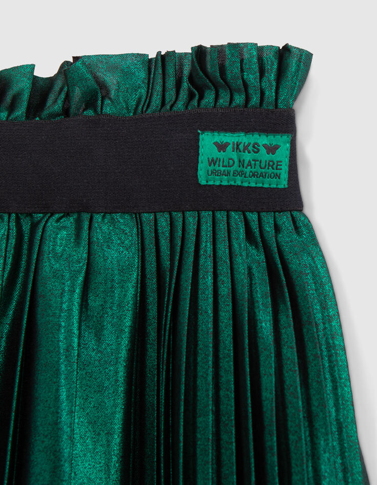Girl's green satin pleated midi skirt-7