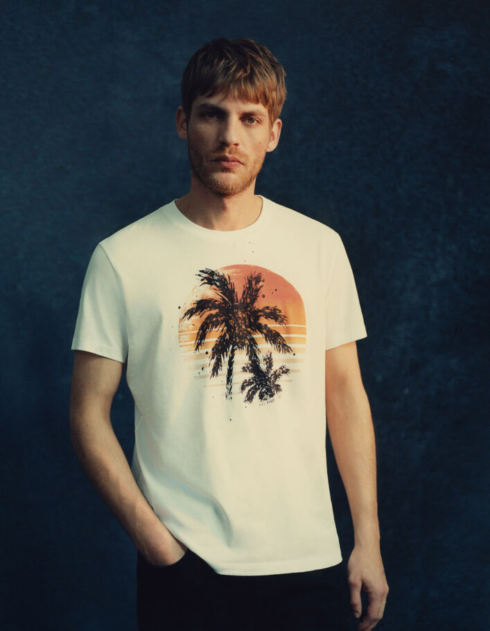 T-shirt blanc coton bio visuel palmiers Homme - IKKS