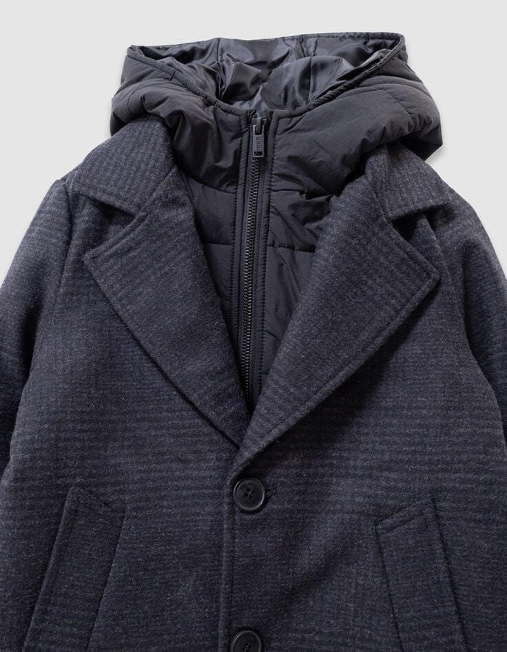 Boys’ navy check coat with hooded facing-3 Boys’ navy check coat with hooded facing-3