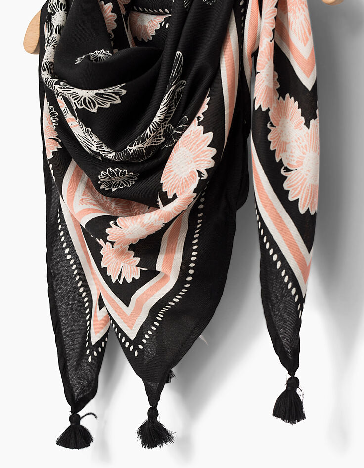 Chèche gris symbole Peace & Love fleurs fille -4