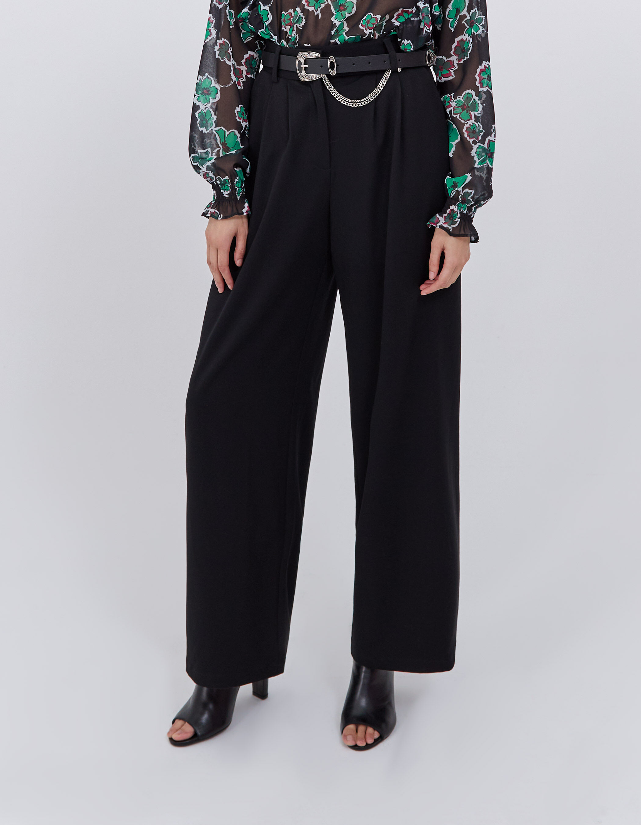 Pantalon noir taille haute ceinture discount