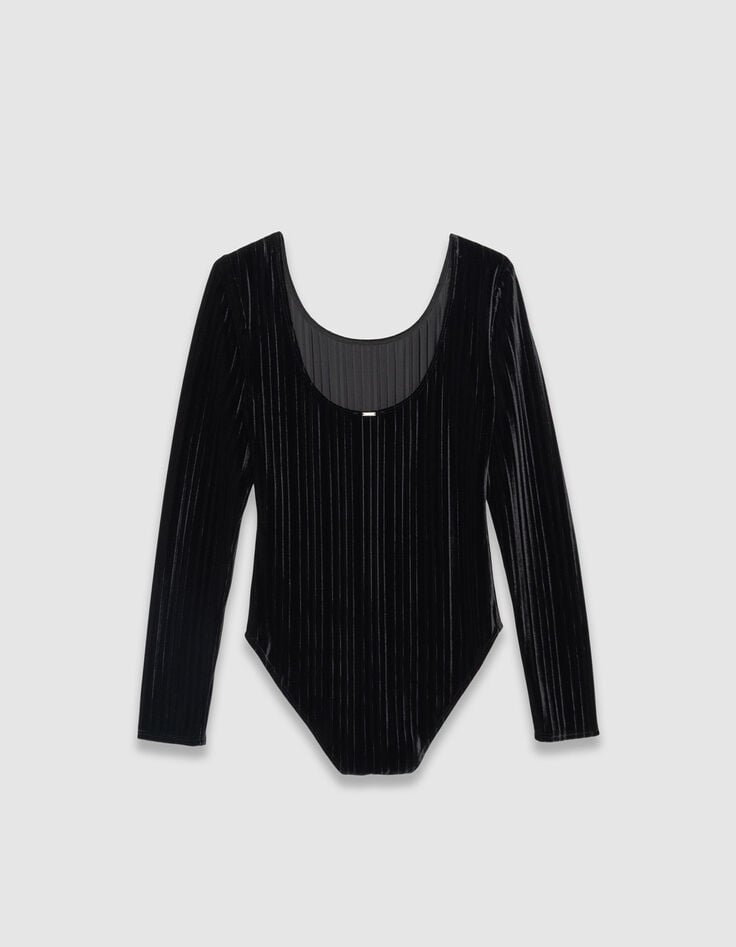 Women’s black pleated velvet knit bodysuit-6 Women’s black pleated velvet knit bodysuit-6