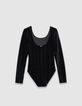 Women’s black pleated velvet knit bodysuit-6 Women’s black pleated velvet knit bodysuit-6